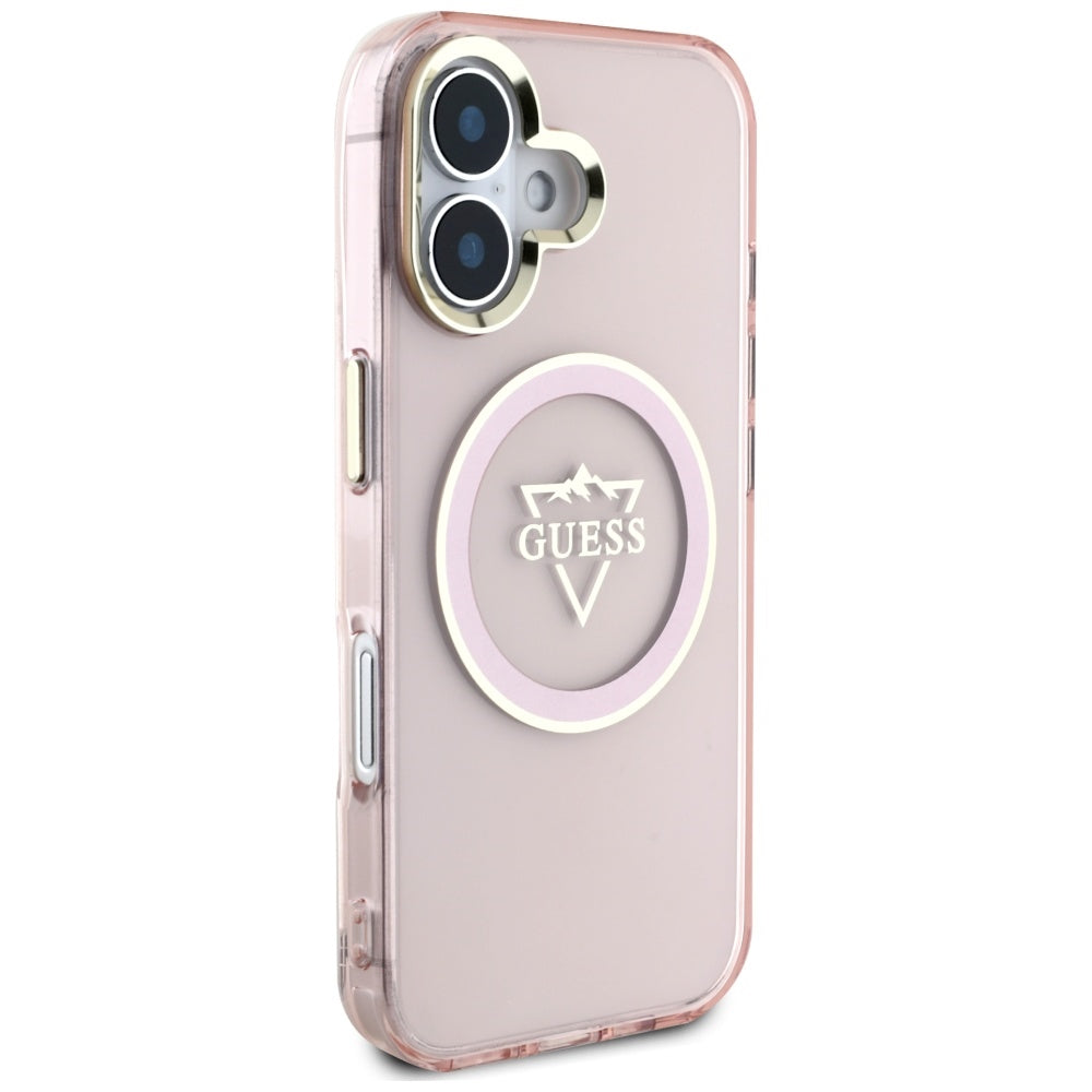 MagSafe-deksel for Apple iPhone 16, Guess, IML Metal Mountain Logo, Rosa