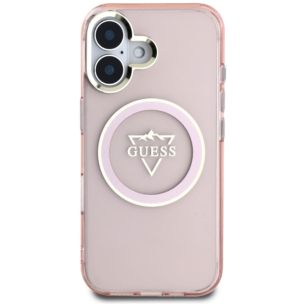 MagSafe-deksel for Apple iPhone 16, Guess, IML Metal Mountain Logo, Rosa