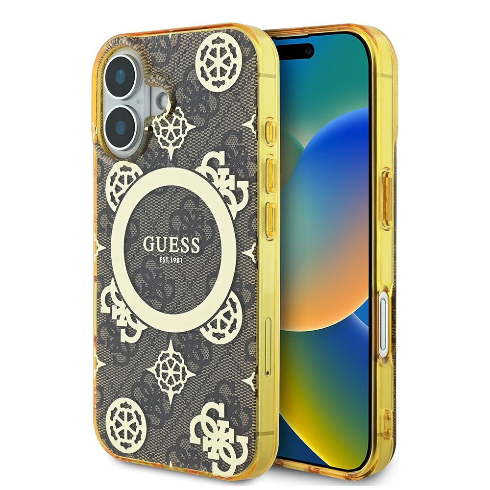 MagSafe-deksel for Apple iPhone 16, Guess, IML Peony On 4G Background, Brun