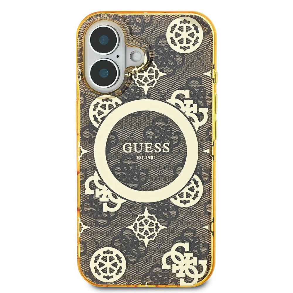 MagSafe-deksel for Apple iPhone 16, Guess, IML Peony On 4G Background, Brun