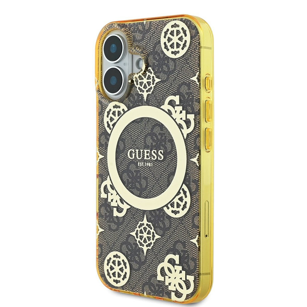 MagSafe-deksel for Apple iPhone 16, Guess, IML Peony On 4G Background, Brun
