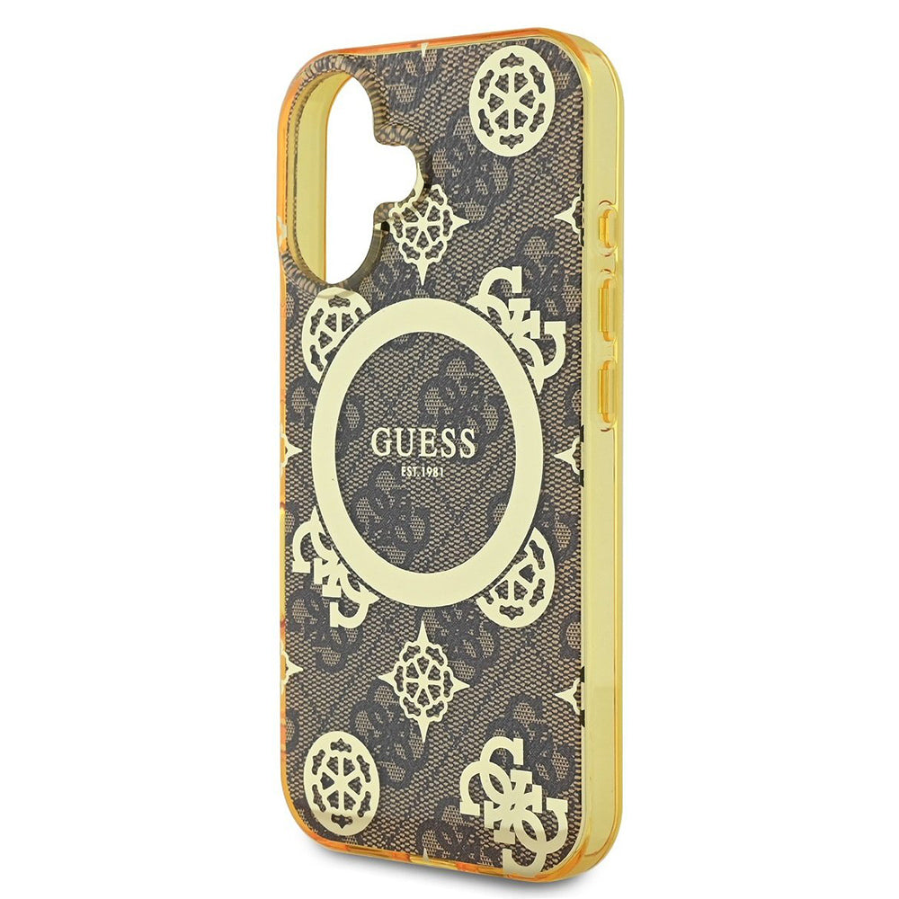 MagSafe-deksel for Apple iPhone 16, Guess, IML Peony On 4G Background, Brun
