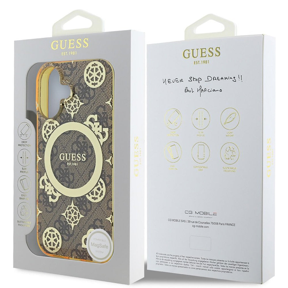 MagSafe-deksel for Apple iPhone 16, Guess, IML Peony On 4G Background, Brun