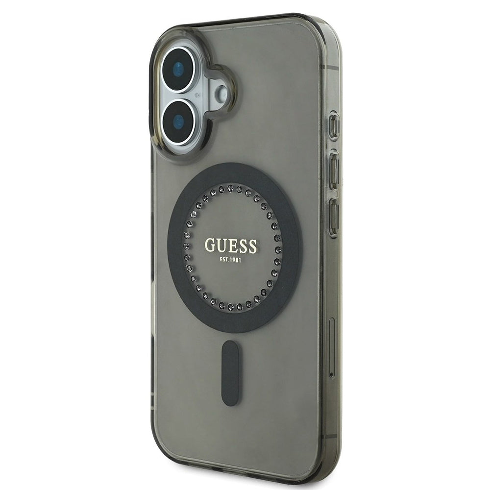 MagSafe-deksel for Apple iPhone 16, Guess, IML Rhinestone, Svart