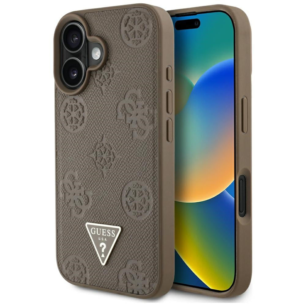 MagSafe-deksel for Apple iPhone 16, Guess, Peony Grained Hot Stamp Triangle, Brun