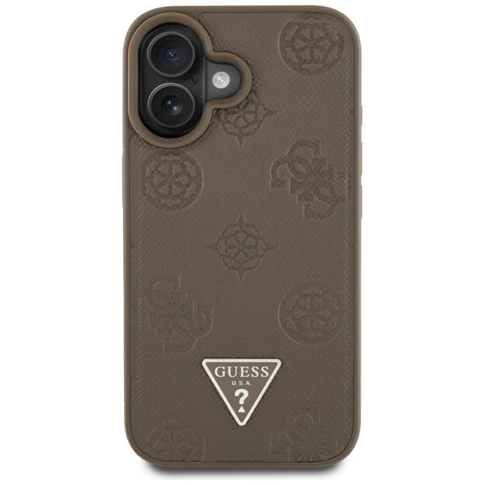 MagSafe-deksel for Apple iPhone 16, Guess, Peony Grained Hot Stamp Triangle, Brun