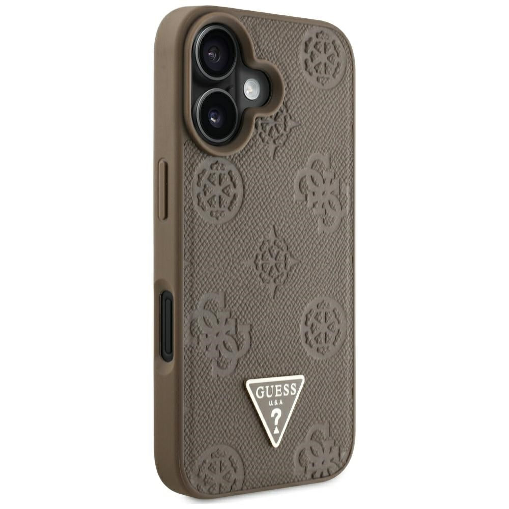 MagSafe-deksel for Apple iPhone 16, Guess, Peony Grained Hot Stamp Triangle, Brun