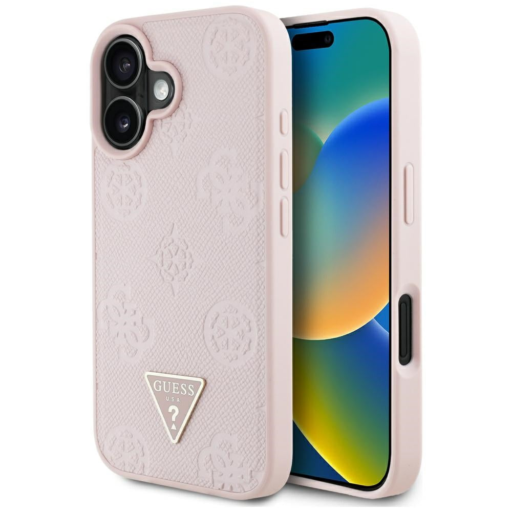 MagSafe-deksel for Apple iPhone 16, Guess, Peony Grained Hot Stamp Triangle, Rosa