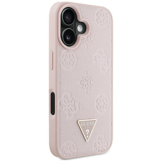 MagSafe-deksel for Apple iPhone 16, Guess, Peony Grained Hot Stamp Triangle, Rosa