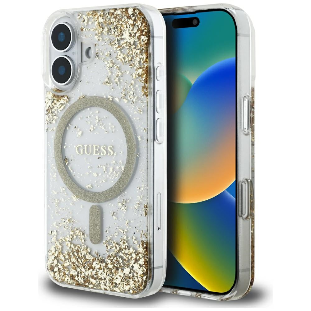 MagSafe-deksel for Apple iPhone 16, Guess, Resin Bottom Glitter, Gull