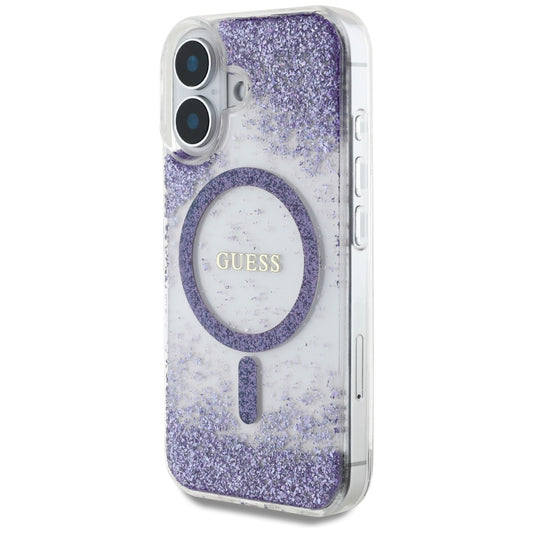 MagSafe deksel for Apple iPhone 16, Guess, Resin Bottom Glitter, Lilla