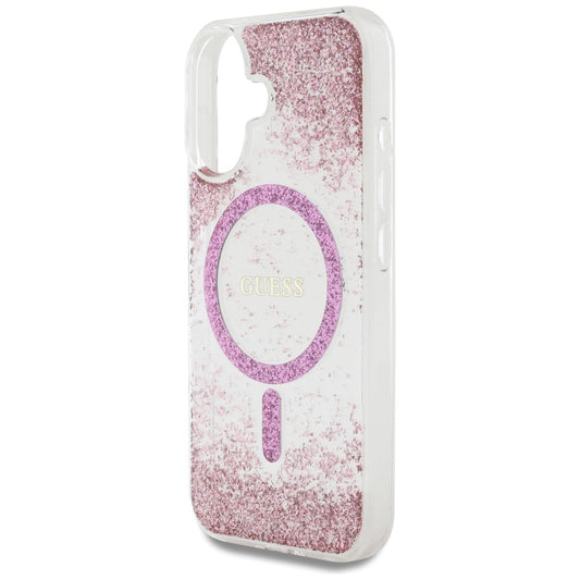 MagSafe-deksel for Apple iPhone 16, Guess, Resin Bottom Glitter, Rosa