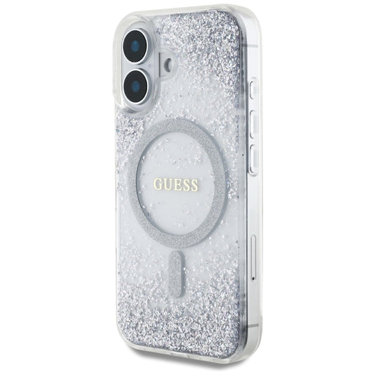 MagSafe-deksel for Apple iPhone 16, Guess, Resin Gradient Glitter, Sølv