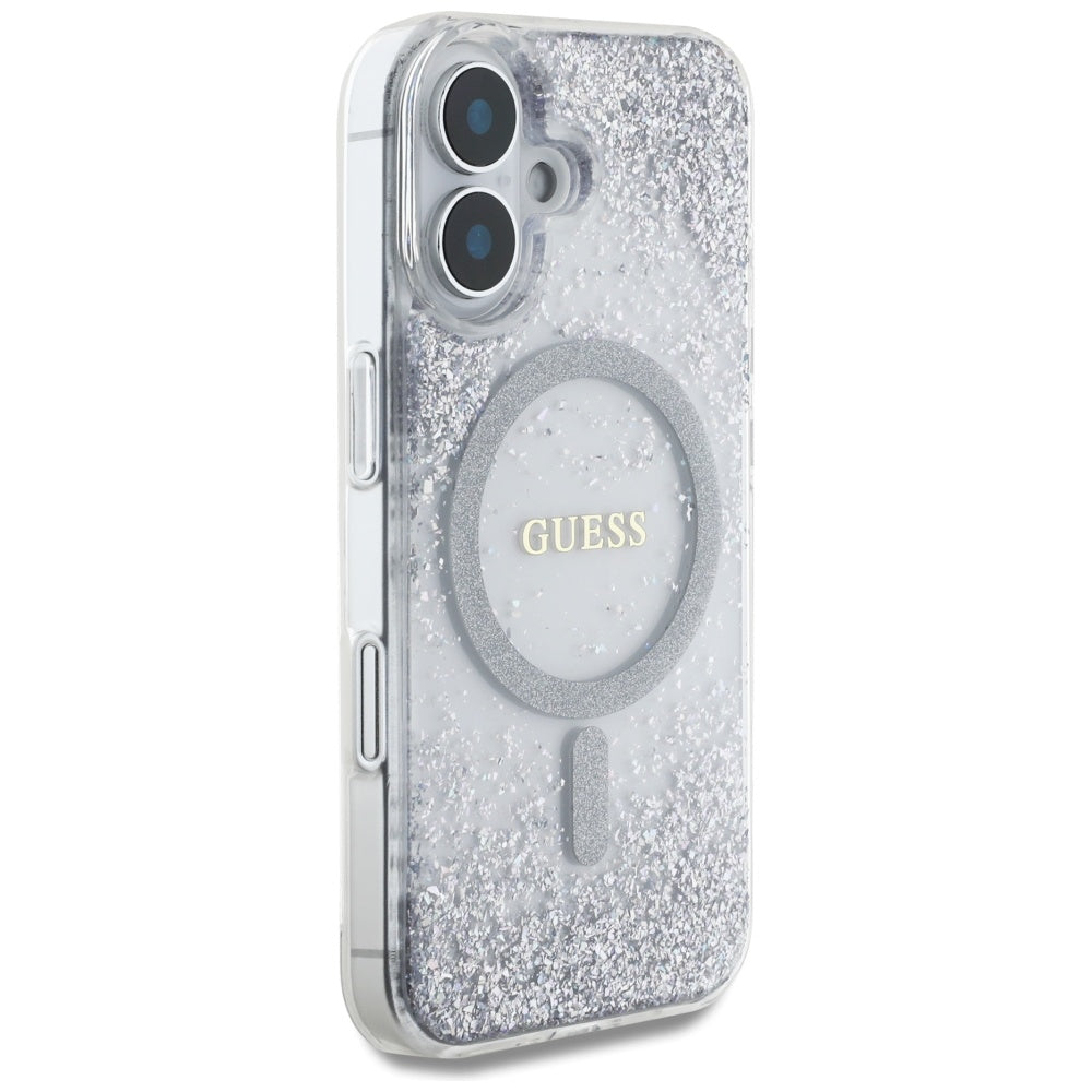 MagSafe-deksel for Apple iPhone 16, Guess, Resin Gradient Glitter, Sølv