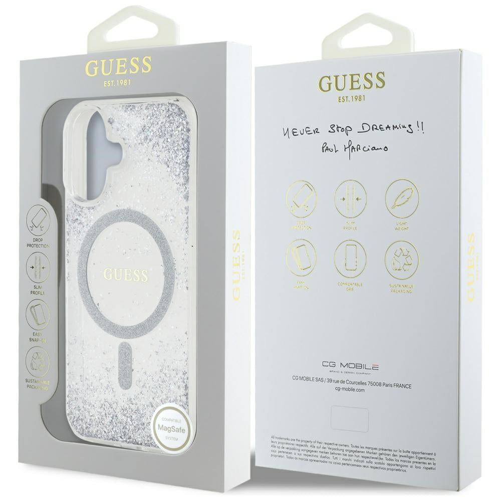 MagSafe-deksel for Apple iPhone 16, Guess, Resin Gradient Glitter, Sølv
