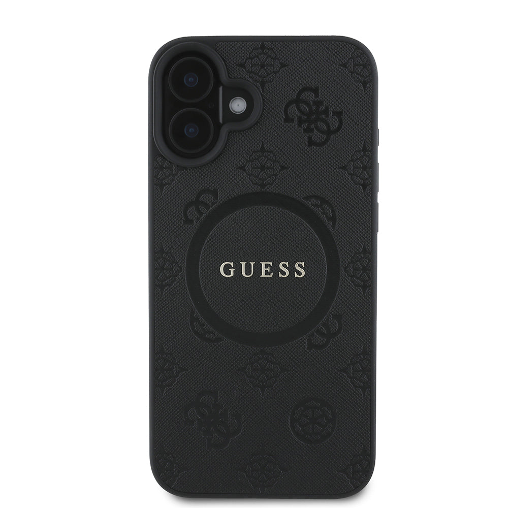 MagSafe-deksel for Apple iPhone 16, Guess, Saffiano Peony Classic Logo, Svart
