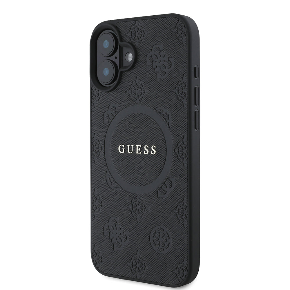 MagSafe-deksel for Apple iPhone 16, Guess, Saffiano Peony Classic Logo, Svart