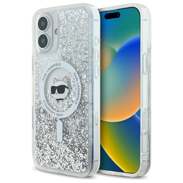 MagSafe-deksel for Apple iPhone 16, Karl Lagerfeld, Glitter Liquid Choupette Head, Gjennomsiktig