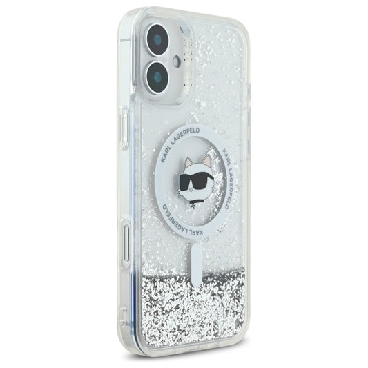MagSafe-deksel for Apple iPhone 16, Karl Lagerfeld, Glitter Liquid Choupette Head, Gjennomsiktig