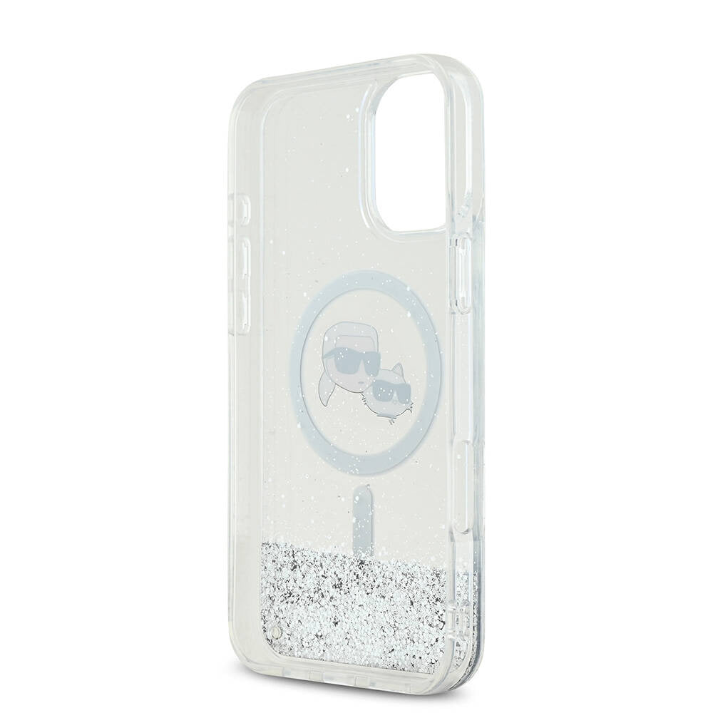 MagSafe-deksel for Apple iPhone 16, Karl Lagerfeld, Glitter Liquid Karl & Choupette's Heads, Gjennomsiktig