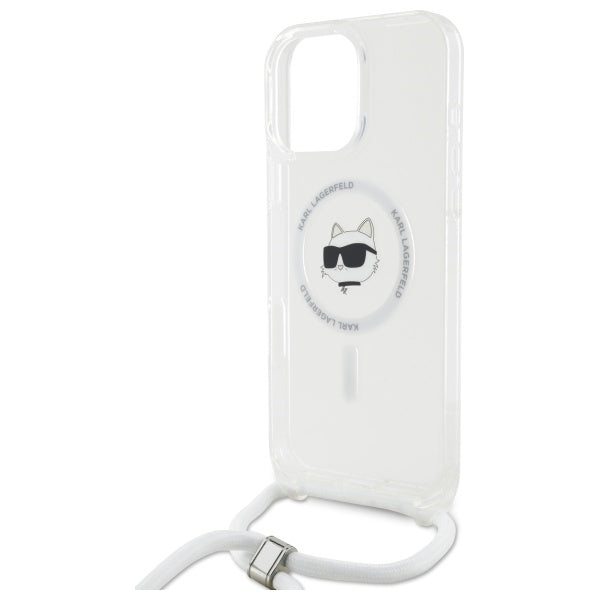 MagSafe deksel for Apple iPhone 16, Karl Lagerfeld, IML Crossbody Choupette's Head with Strap, Gjennomsiktig