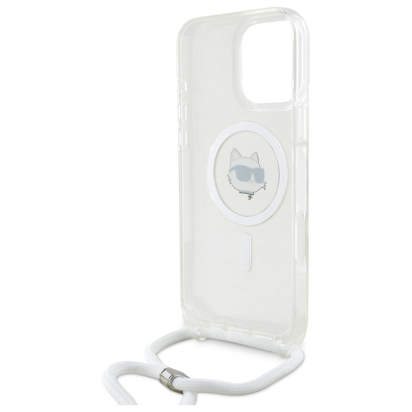 MagSafe deksel for Apple iPhone 16, Karl Lagerfeld, IML Crossbody Choupette's Head with Strap, Gjennomsiktig