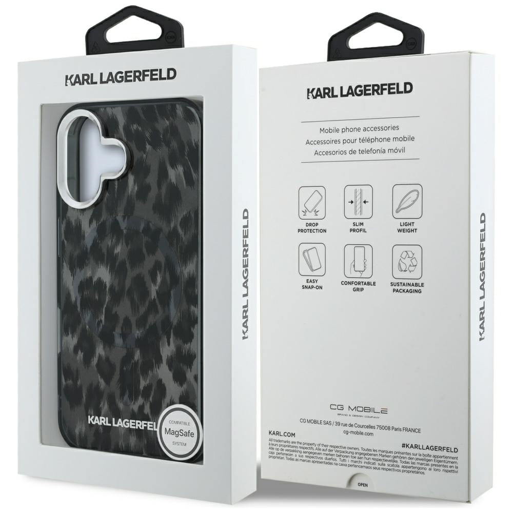 MagSafe-deksel for Apple iPhone 16, Karl Lagerfeld, IML Leopard-mønster, Svart