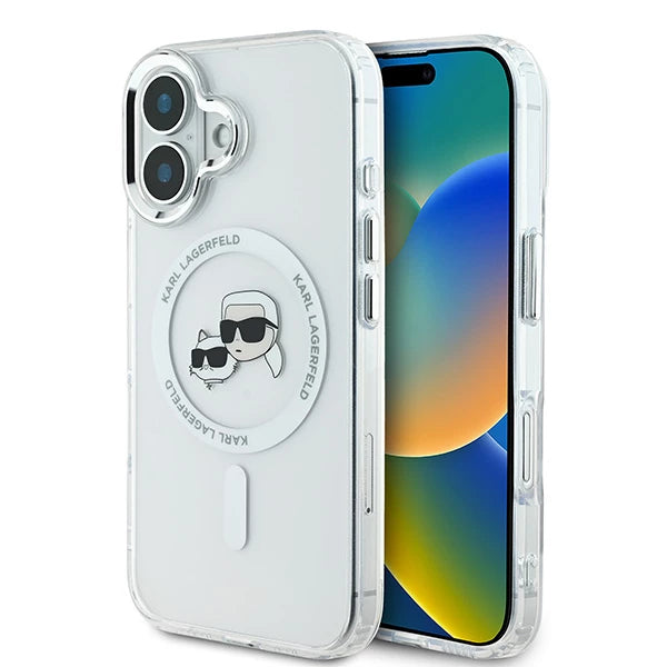 MagSafe-deksel for Apple iPhone 16, Karl Lagerfeld, IML Metal Karl & Choupette's Heads, Hvit