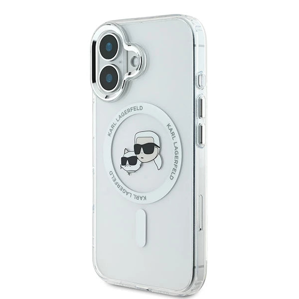 MagSafe-deksel for Apple iPhone 16, Karl Lagerfeld, IML Metal Karl & Choupette's Heads, Hvit
