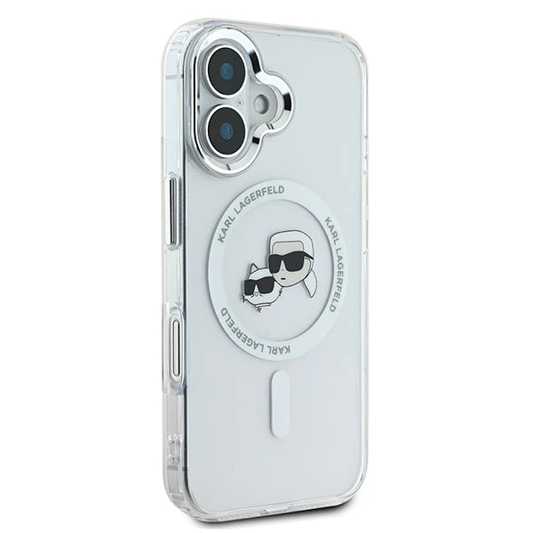 MagSafe-deksel for Apple iPhone 16, Karl Lagerfeld, IML Metal Karl & Choupette's Heads, Hvit