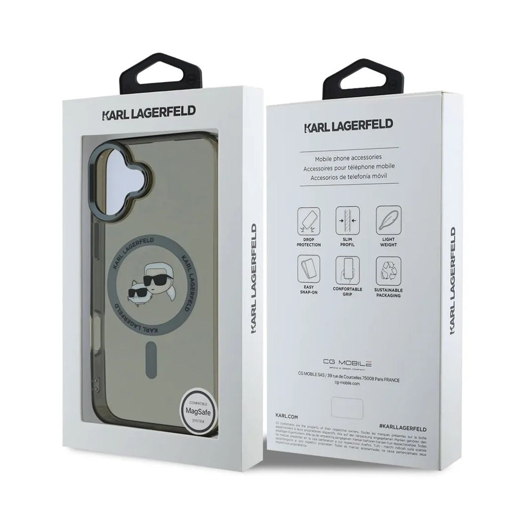 MagSafe-deksel for Apple iPhone 16, Karl Lagerfeld, IML Metal Karl & Choupette's Heads, Svart