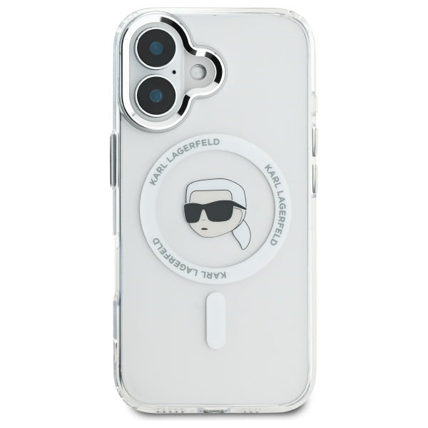 MagSafe-deksel for Apple iPhone 16, Karl Lagerfeld, IML Metal Karl's Head, Hvit