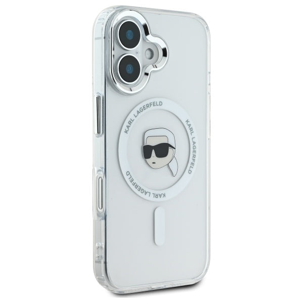 MagSafe-deksel for Apple iPhone 16, Karl Lagerfeld, IML Metal Karl's Head, Hvit