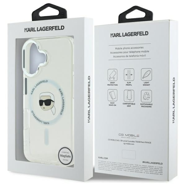 MagSafe-deksel for Apple iPhone 16, Karl Lagerfeld, IML Metal Karl's Head, Hvit