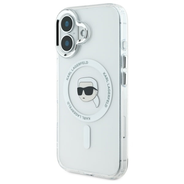 MagSafe-deksel for Apple iPhone 16, Karl Lagerfeld, IML Metal Karl's Head, Hvit