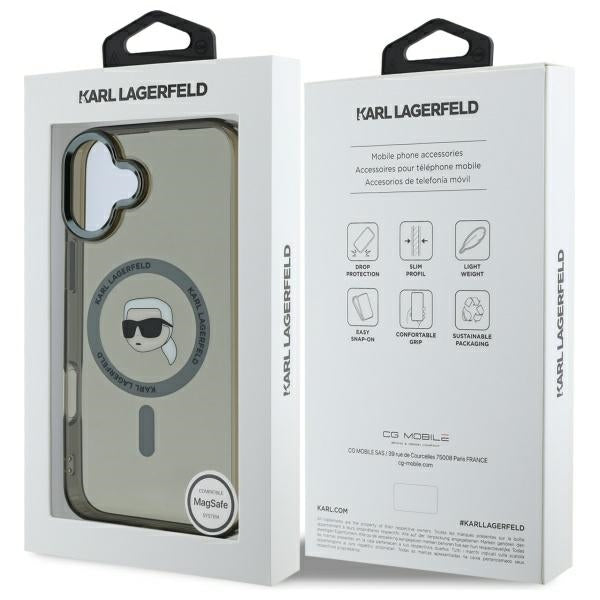 MagSafe-deksel for Apple iPhone 16, Karl Lagerfeld, IML Metal Karl's Head, Svart