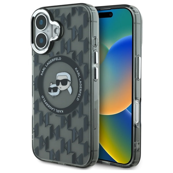 MagSafe-deksel for Apple iPhone 16, Karl Lagerfeld, IML Monogram Karl & Choupette's Heads, Svart