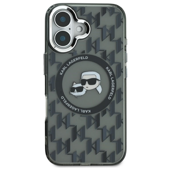MagSafe-deksel for Apple iPhone 16, Karl Lagerfeld, IML Monogram Karl & Choupette's Heads, Svart