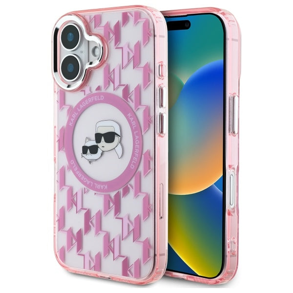 MagSafe-deksel for Apple iPhone 16, Karl Lagerfeld, IML Monogram Karl & Choupette's Heads, Rosa
