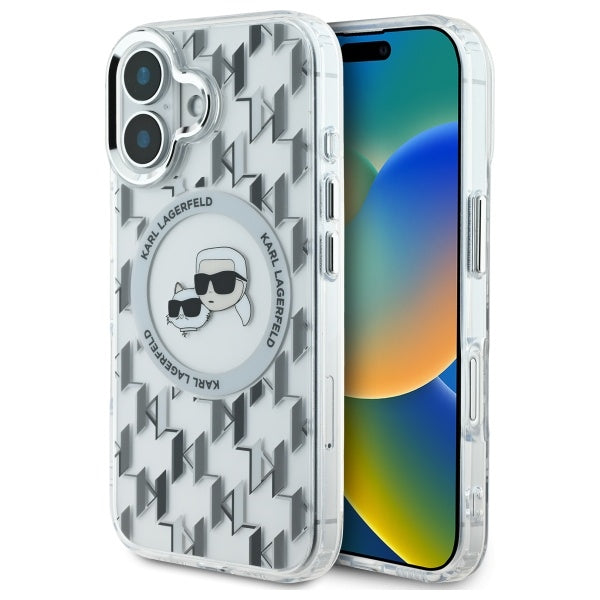 MagSafe-deksel for Apple iPhone 16, Karl Lagerfeld, IML Monogram Karl & Choupette's Heads, Gjennomsiktig