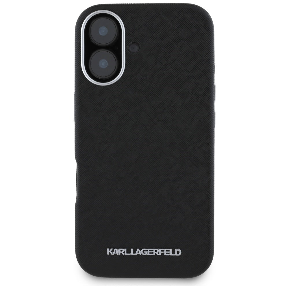 MagSafe-deksel for Apple iPhone 16, Karl Lagerfeld, Saffiano Full Wrapped Elongated Metal Logo, Svart