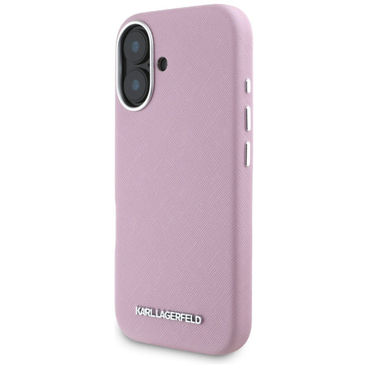 MagSafe-deksel for Apple iPhone 16, Karl Lagerfeld, Saffiano Full Wrapped Elongated Metal Logo, Rosa