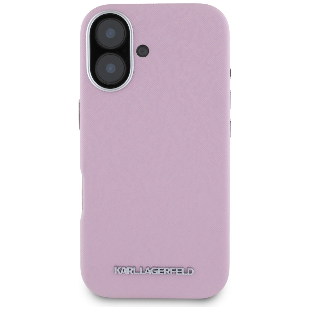 MagSafe-deksel for Apple iPhone 16, Karl Lagerfeld, Saffiano Full Wrapped Elongated Metal Logo, Rosa