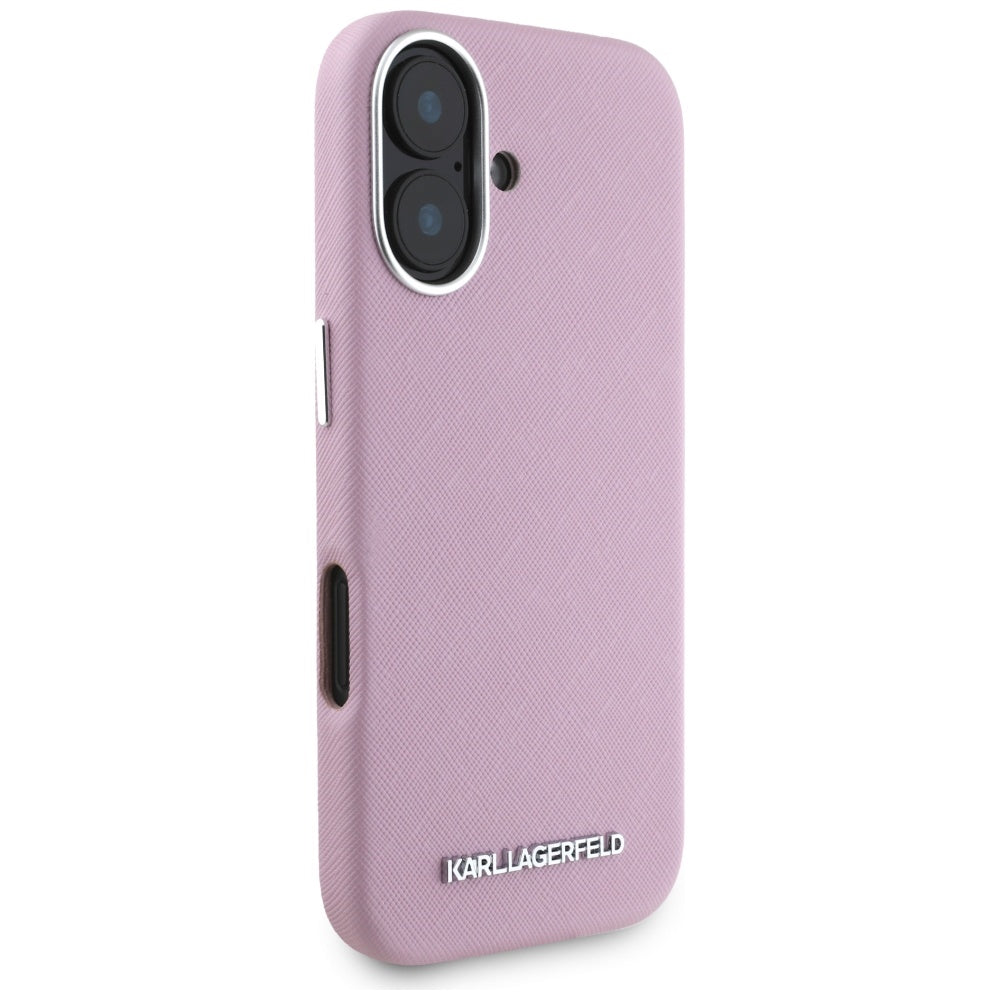 MagSafe-deksel for Apple iPhone 16, Karl Lagerfeld, Saffiano Full Wrapped Elongated Metal Logo, Rosa
