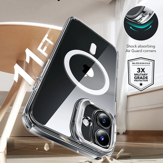 MagSafe-deksel for Apple iPhone 16 Plus, ESR, Classic Hybrid Kickstand, Svart Transparent