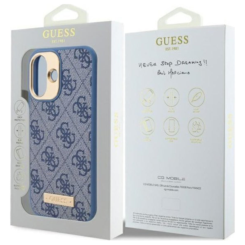 MagSafe-deksel for Apple iPhone 16 Plus, Guess, 4G Logo Plate, Blå