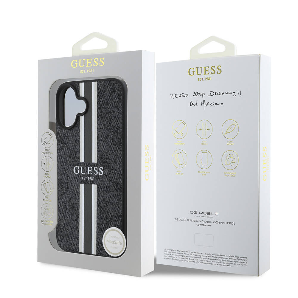 MagSafe-deksel for Apple iPhone 16 Plus, Guess, 4G Printed Stripes, Svart