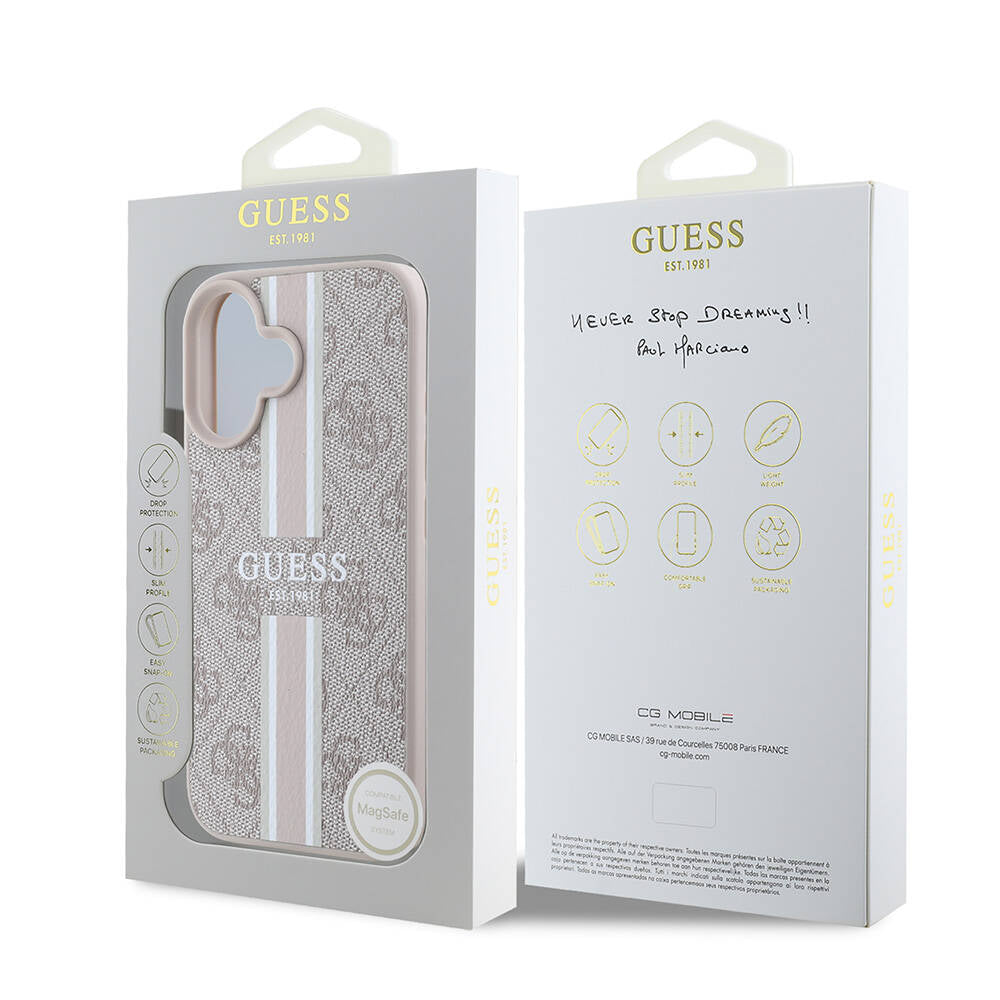 MagSafe-deksel for Apple iPhone 16 Plus, Guess, 4G Printed Stripes, Rosa