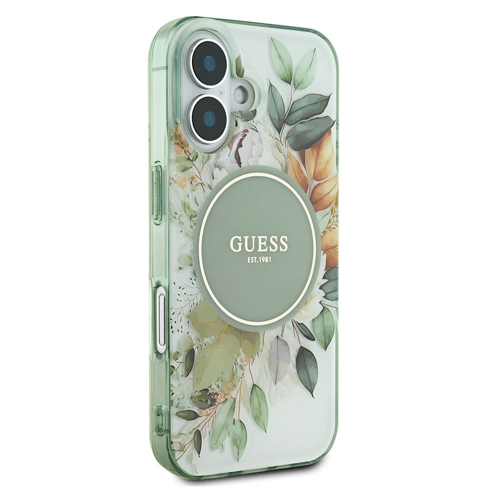 MagSafe-deksel for Apple iPhone 16 Plus, Guess, IML Flower & Tonal Circle, Grønn