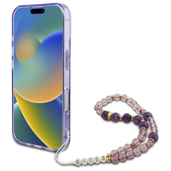 MagSafe-deksel for Apple iPhone 16 Plus, Guess, IML Flowers with Pearl Strap, Lilla